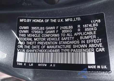 2019 Honda Civic Ex from USA, damaged, VIN SHHFK7H6XKU404495